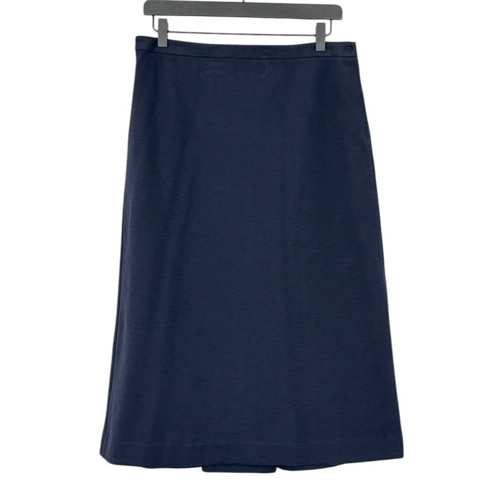 Tory Burch NWT Dagne Skirt Navy Blue Stretch Cotton Knit Midi Bow $328 Size M